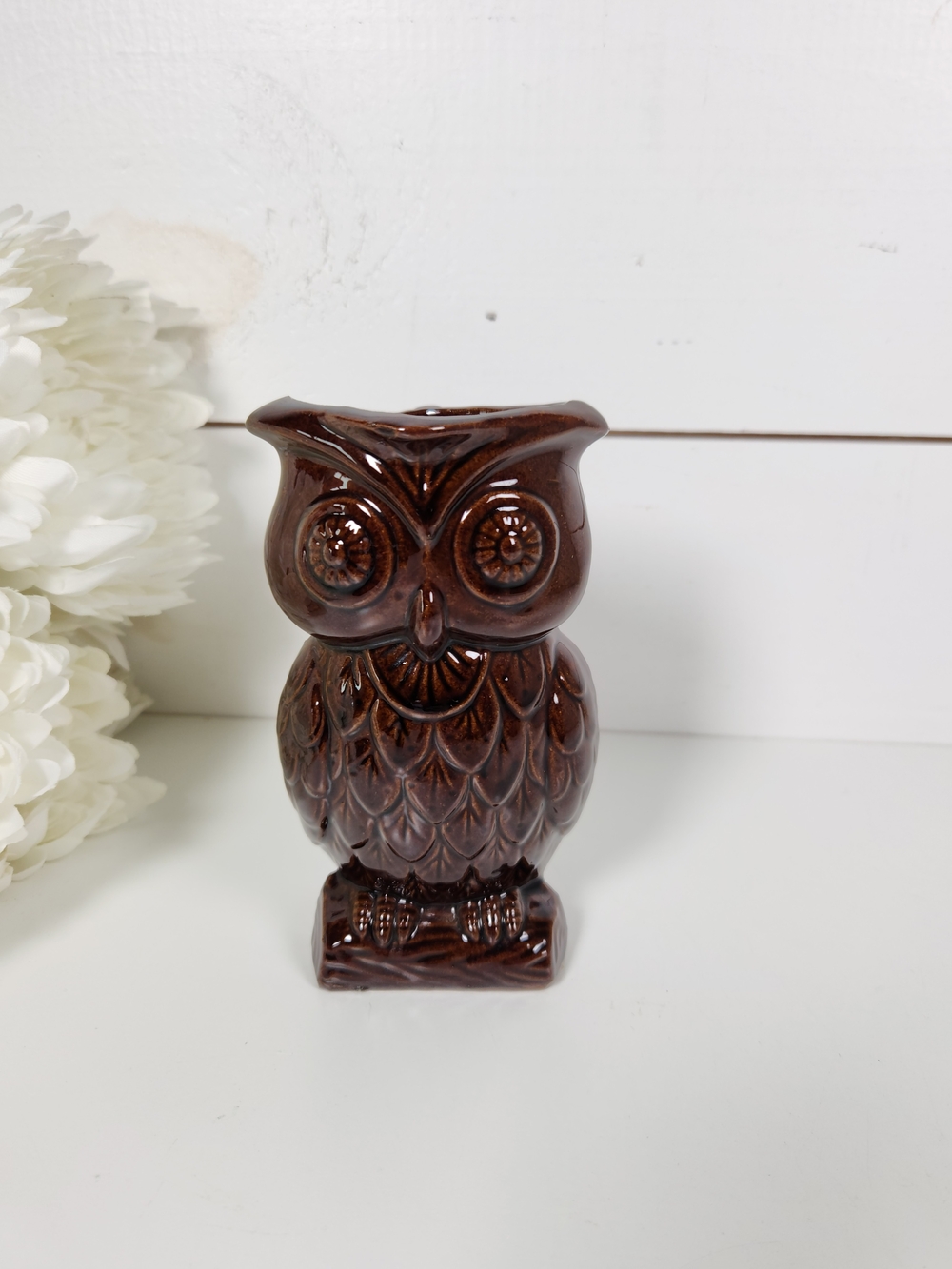 Vintage Brown Owl Creamer | Mid Century Ceramic Owl Creamer Pitcher | Owl Vase